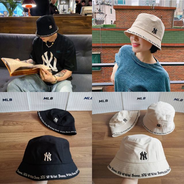ของแท้ 💯 ⭐️พร้อมส่ง⭐️ หมวก​ MLB Gothic Bucket Hat​ ปักโลโก้ NY