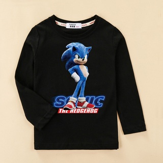 เสื้อยืด ผ้าฝ้าย พิมพ์ลาย Sonic the Hedgehog 2 แฟชั่นฤดูใบไม้ร่วง สําหรับเด็กผู้ชาย และเด็กผู้หญิง