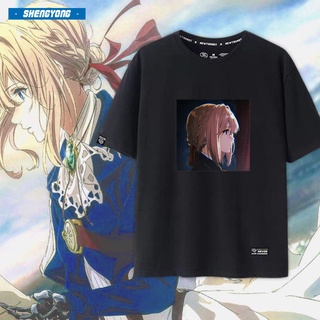 เสื้อยืดโอเวอร์ไซส์Violet Evergarden Violet Anime Peripheral Loose Trendy Clothes New Short Sleeve T-Shirt Youth Popular