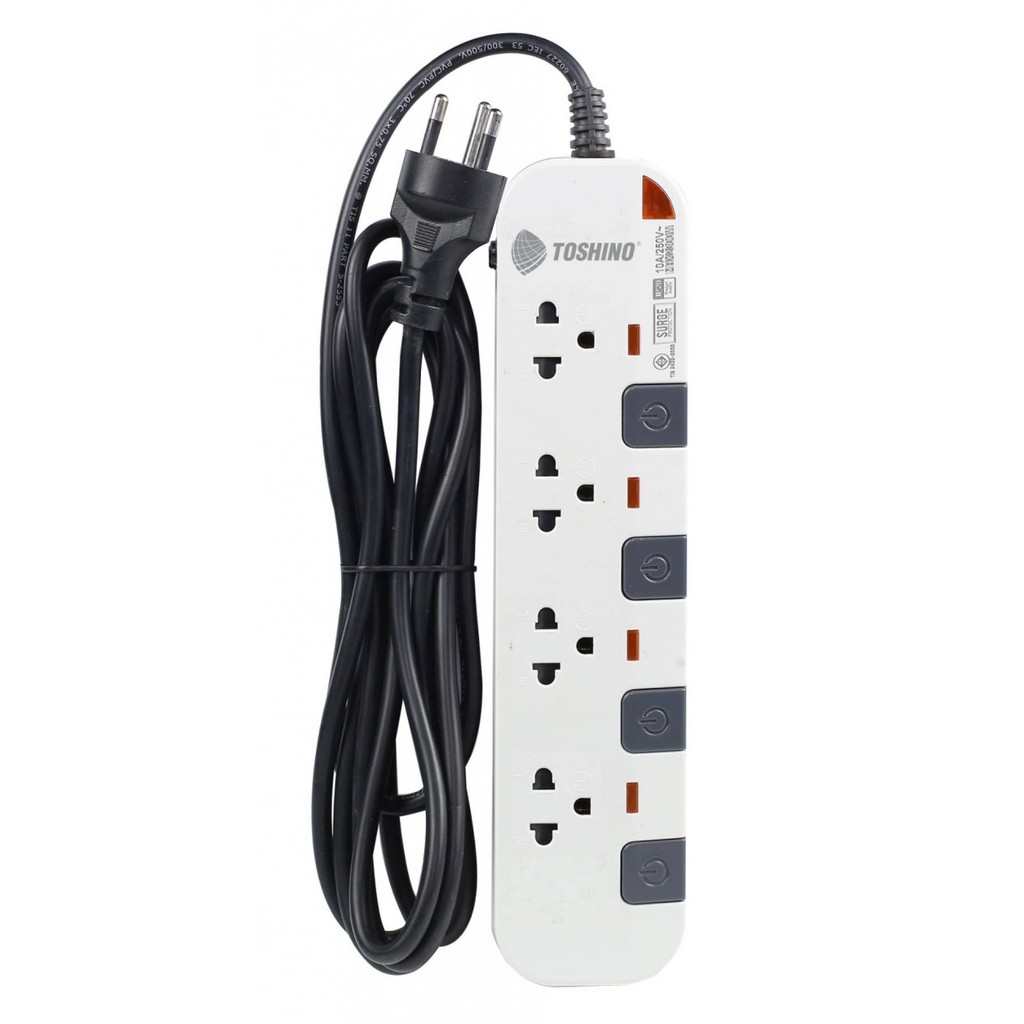 รางปลั๊ก Toshino 4 ช่อง 4 สวิตซ์ 3 เมตร รุ่น P4375-3M WW มอก.166-2549