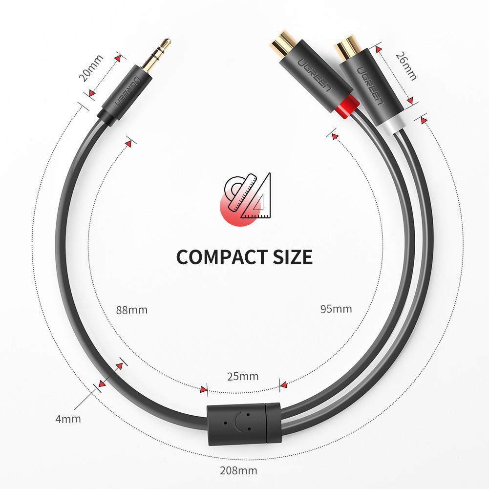 UGREEN รุ่น 10547 Aux 3.5mm Male to 2RCA Female Adapter Cable Aux Stereo ยาว 25cm สำหรับมือถือ, คอม, ลำโพง, Amp