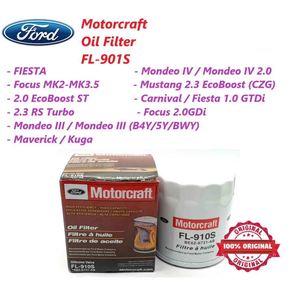 กรองน้ํามันมอเตอร์ Ford Fiesta Mustang M3 M5 Focus Mondeo Kuga S-Max C-Max กรองน้ํามัน-Max - FL-910S