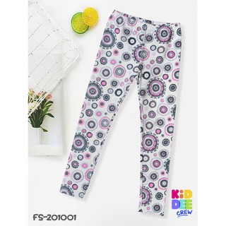 KiddeeCrew เลกกิ้งเด็กผู้หญิงสีครีมดอกไม้ชมพูเทาPink &amp; Grey Flower Legging เหมาะสำหรับอายุ 1-10 ปี