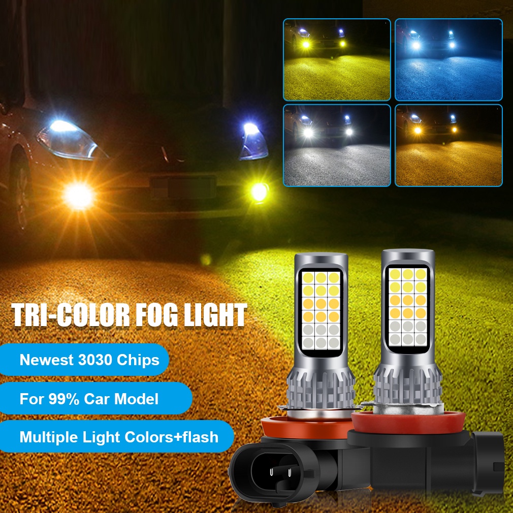 XSTORM 1 ชิ้น 3 สี H11 LED FOG LIGHT H1 H3 H8 H7 Led HB4 9006 HB3 9005 36SMD 3030 สีขาว 6000 พันสีเห