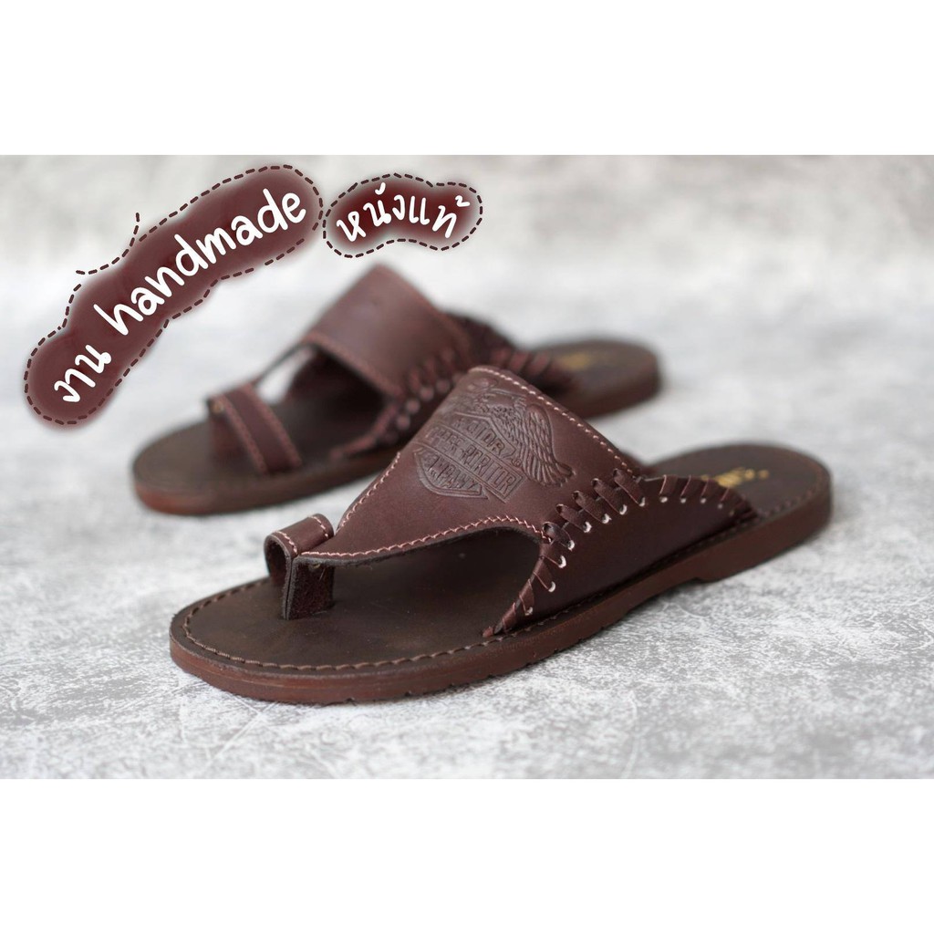 (หนังแท้100% งานเย็บมือ รีวิวดี ตรงปก)รองเท้าฮาเร่หนังแท้ D.orking genuine leather หนังแท้100%_น้ำตาลเข้ม ราคา ถูกที่สุด ดีลบีเคเค