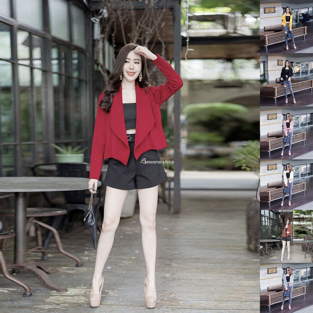 เสื้อคลุมทรงสูทปกแหลมแขนยาวแบบทำงานละเที่ยวกได้ อก38นิ้ว ความยาว19นิ้วแขนยาว22นิ้วS297