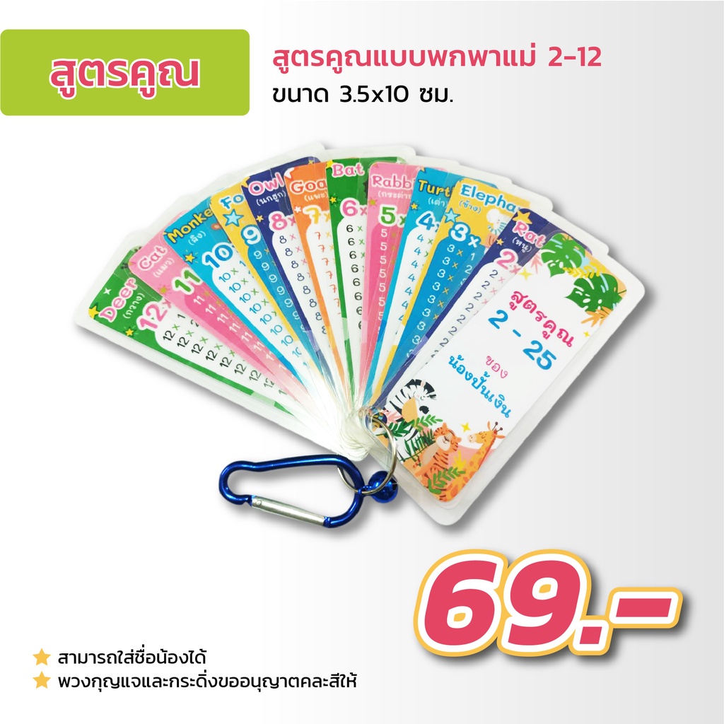 พวงกุญแจสูตรคูณ แม่ 2-12 พร้อมคำศัพท์ภาษาอังกฤษเกี่ยวกับสัตว์