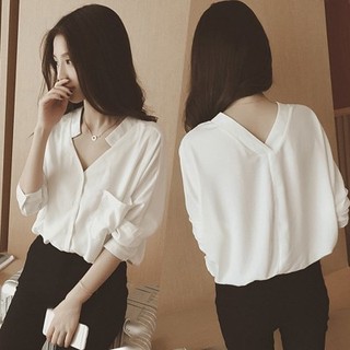 เสื้อแฟชั่นสตรี ผ้าชีฟอง ทรงหลวม แบบลำลอง