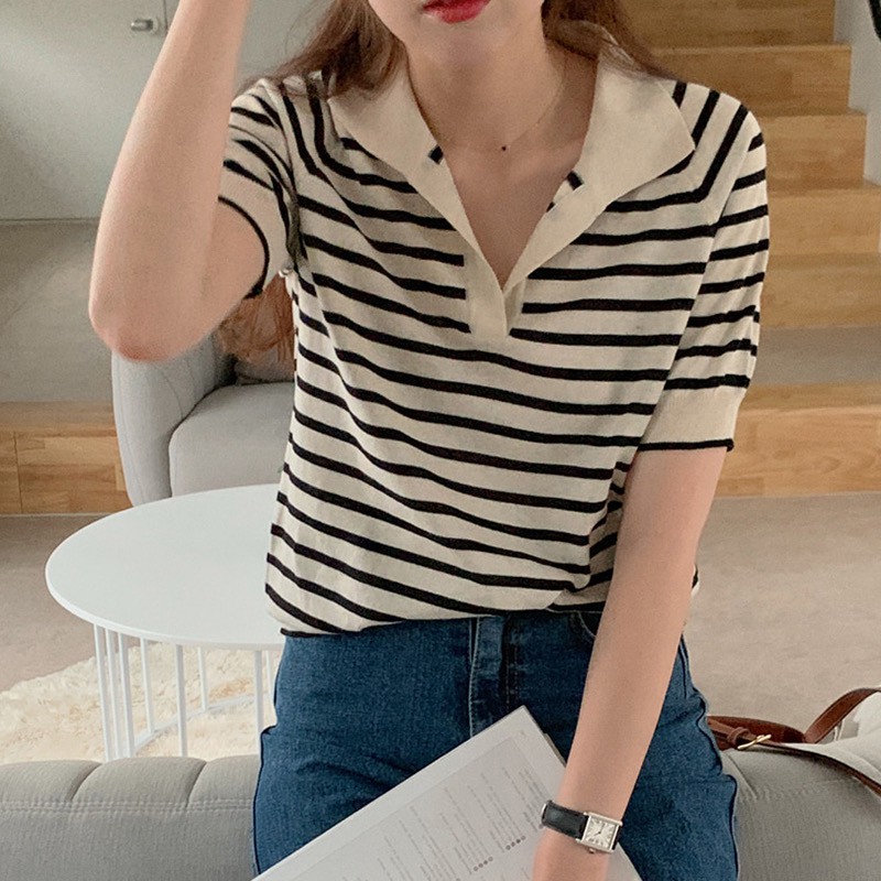 Gakki เสื้อยืดโปโลแขนสั้น POLO เสื้อไหมพรม ผ้านิ่มใส่สบาย ฟรีไซส์ พร้อมส่ง 59006#