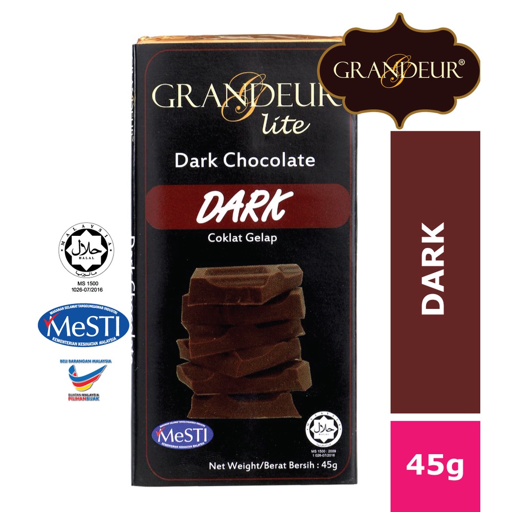 GRANDEUR Dark Chocolate Bar 45g ช็อกโกแลตฮาลาล Viral Delicious