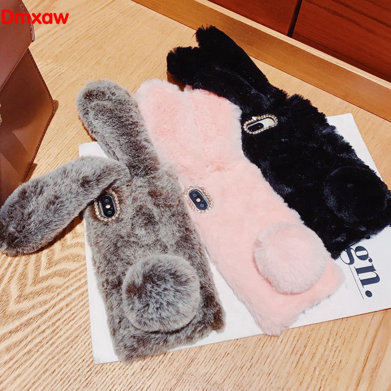 Hairy Case Samsung Galaxy Note 9 8 5 A9 Pro 2016 กระต่ายน่ารักสัตว์ Soft Plush Warm Cover