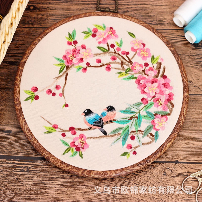 [HEPU] diy Handmade เย็บปักถักร้อยวัสดุแพคเกจสไตล์จีนนกกระซิบดอกไม้ Pine Cranes นกยูงดอกไม้ Good Moon รอบชุดเย็บผ้า