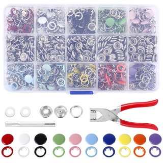 200 Sets 10 Colors Snap Fasteners Kit Metal Hollow and Solid Five Claw Buckle Set with Hand Pressure Pliers Tool