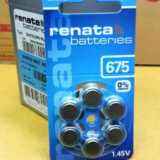 (675/PR44) ถ่านใส่เครื่องช่วยฟัง Renata [Zinc-Air] เบอร์ 675 (PR44) ของเเท้