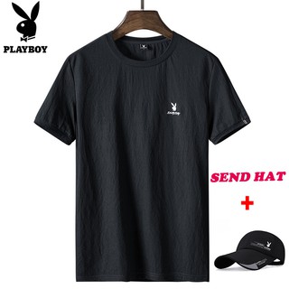 Playboy (ส่งหมวก) เสื้อยืดแขนสั้น เทรนด์ใหม่ สําหรับผู้ชาย