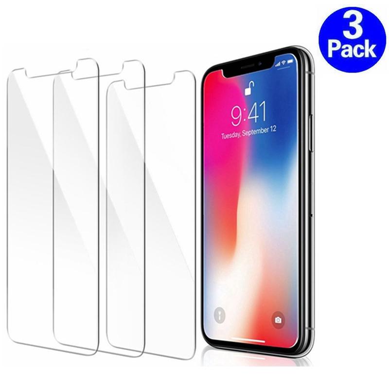 กระจกนิรภัยกันรอยสำหรับ iPhone X XR XS Max 8 7 6 6 S Plus 5 5s SE 3 ชิ้น