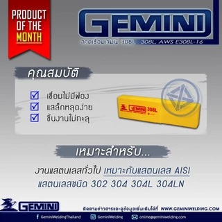 GEMINI ลวดเชื่อมสแตนเลส 308L 2.0 x 300 มม. 1 หลอด 1 กิโลกรัม