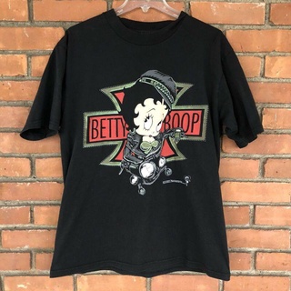 T-shirt  Sjhja เสื้อยืดลําลอง แขนสั้น พิมพ์ลายกราฟิก Betty Boop 1992 Biker Usa 90S สีดํา สไตล์วินเทจ คลาสสิก ของขวัญวันเ