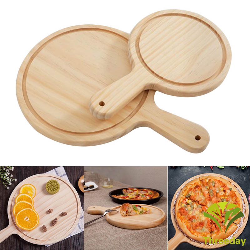 3d 1 Pcs Wooden Pizza Paddle Cheese, Round Pizza Board With Handle