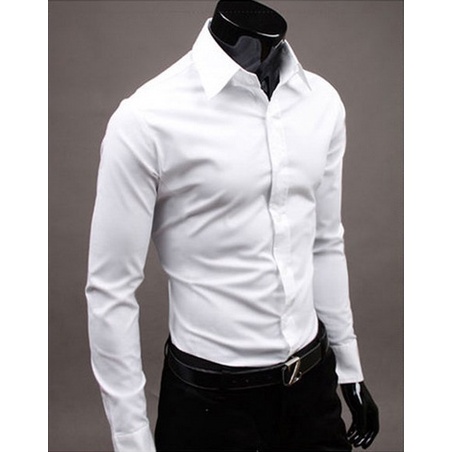 อ่านสต็อกชายเสื้อแขนยาว Slim Fit ธุรกิจสไตล์เกาหลี Solid Tops สําหรับ Office Men Plus ขนาด Kemeja Baju Lelaki XY0605