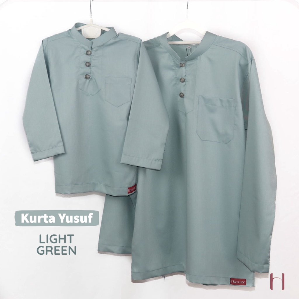 Kurta YUSUF - LIGHT GREEN - Kurta เสื้อแขนยาวลําลอง ผ้าฝ้าย ทรงปกติ Sedondon Ayah Anak Kurta Heemas