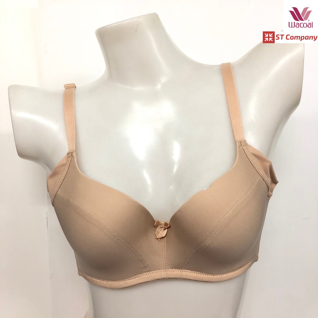 Wacoal Basic Bra สีเบจ (BE) มีโครง 4/5 คัพ เก็บทรง เสริมฟองบาง ลำตัวใหญ่ เก็บเนื้อข้างๆ 4 ตะขอ บรา ย