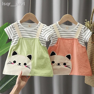 ❏✣FiFi Baby พร้อมส่ง เสื้อผ้าเด็ก ชุดกระโปรงเด็ก ชุดเดรสเด็กผู้หญิงลายลูกแมว น่ารักมาก 4สี ไซส์ (5เดือน－4ขวบ)