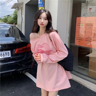✨เสื้อยืดแขนยาวเปิดไหล่สไตล์เกาหลีพลัสไซส์ เนื้อผ้าหนานุ่ม💕น่ารักสไตล์​เกาหลี