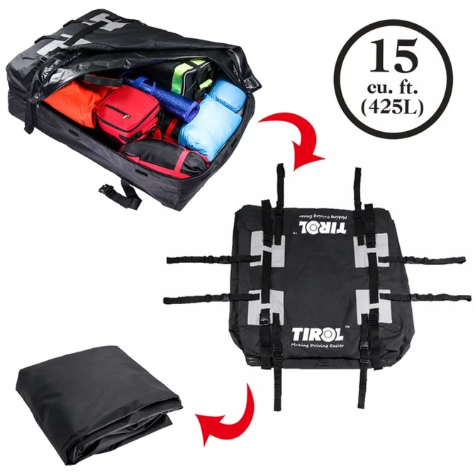 TIROLกระเป๋าเดินทาง กระเป๋ากันน้ำที่เก็บของบนหลังคา15ลูกบาศก์ฟุตสำหรับยานพานะที่มีรางหลังคาRoof Top Cargo Bag Waterproof - รูปที่ 4