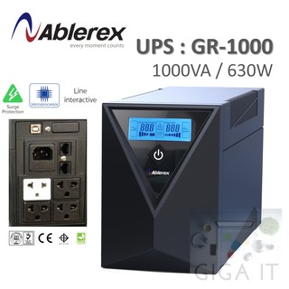 ABLEREX-GR1000 UPS (1000VA / 630WATT) ป้องกันไฟกระชาก, LCD Display ประกันศูนย์ 3 ปี