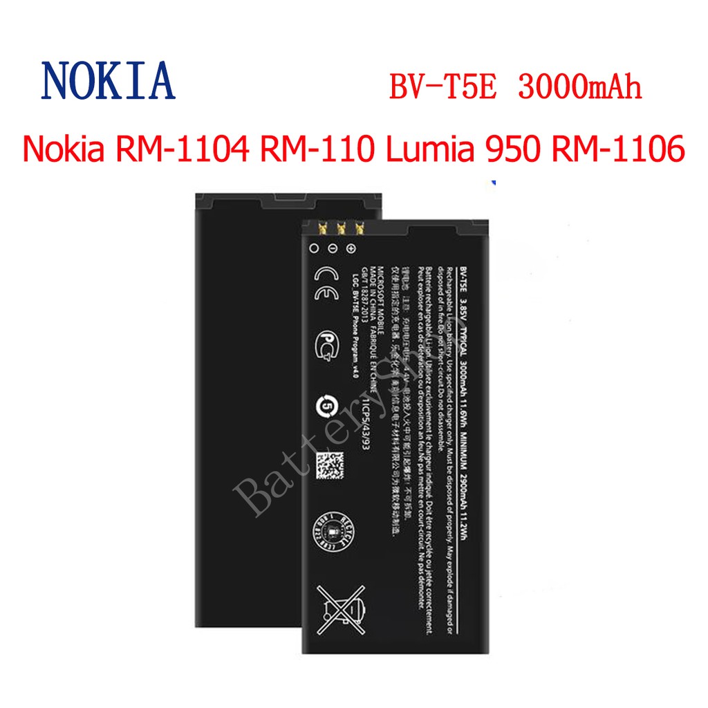 Original แบตเตอรี่โทรศัพท์สำหรับ Nokia RM-1104 RM-110 Lumia 950 RM-1106 BV-T5E 3000mAh รับประกัน 3 เ