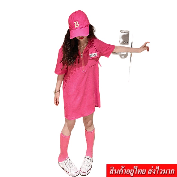 KIDSZONE ชุดเดรสสั้นเด็กผู้หญิง เดรสแบบมีซิปรูด มาพร้อมฮู้ด รุ่น A807