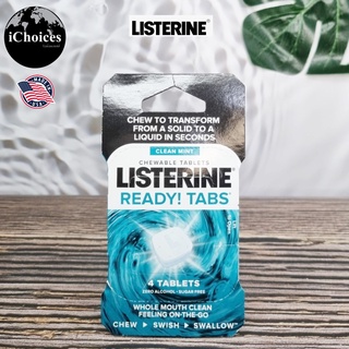 [Listerine] READY! TABS® Chewable Tablets, Clean Mint 4 Tablets ลิสเตอรีน น้ำยาบ้วนปาก แบบเม็ดเคี้ยว ลดกลิ่นปาก