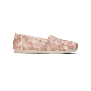 TOMS รองเท้าลำลองผู้หญิง แบบสลิปออน รุ่น Rose Gold Metallic Hibiscus Floral Lace Cloudbound™