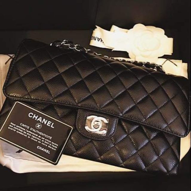 New!! Chanel classic10 silver cavier skin holo27