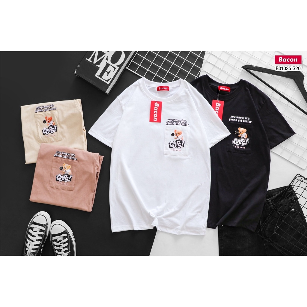 เสื้อยืด ฟรีไซส์ ลายน้องหมี oop forward ผ้าคอตตอน