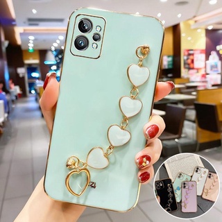 เคสโทรศัพท์มือถือแบบนิ่ม กันกระแทก กันรอยเลนส์กล้อง ลายหัวใจ พร้อมสายโซ่คล้องมือ สําหรับ VIVO V23 Pro S12 Y76S Y74S Y71T V21E Y33S Y32 S10E Z6