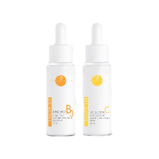 VIKKASKINCARE (Size L ) Vit - B3 Zinc PCA 30 ml + Vit - C 20%AA2G 30 ml เซรั่มรักษาสิวตัวดังครีมหมอกุ้ง และรอยดำสิว