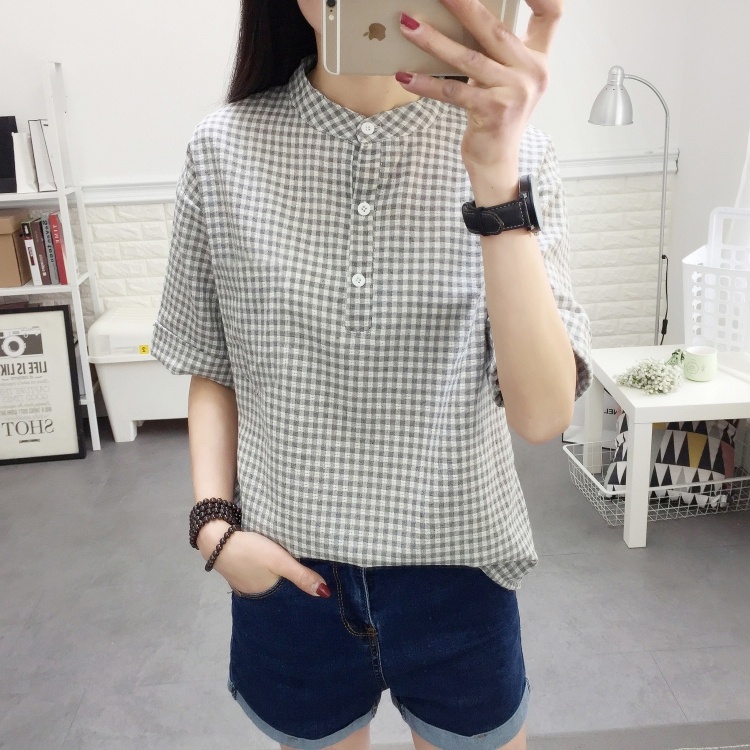 LHSunshine 🌞 เสื้อคอจีนลายสก็อตแต่งกระดุมหน้า💚 งานเรียบง่ายแมทซ์ได้ทุกโอกาส🌸 เหมาะกับทุกวัยเลยน้าา✨ - รูปที่ 4