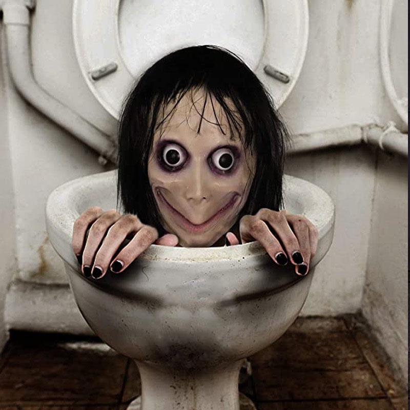 ฮาโลวีน Prop Momo Mask Hacking เครื่องแต่งกายเกมน่ากลัว Zombie Latex Mask Full Head Mask พร้อมผม