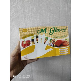 ถุงมือ พลาสติก m gloves ไซส์,s. 50ชิ้นต่อกล่อง