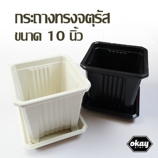 ซื้อ 1 แถม 1 Okay plas กระถางจตุรัสโรมัน ขนาด 10 นิ้ว พร้อมจานรอง