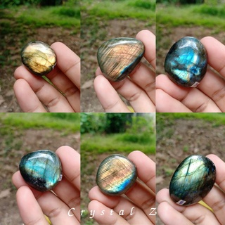 Labradorite 🔮🧙 #01 - #06ลาบราโดไรต์ "หินพ่อมด" เล่นแสง แฟลช ชัด 2 สีเหลือง ส้ม น้ำเงิน 💛 คริสตัลธรรมชาติ