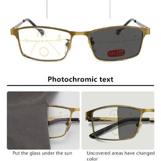 แว่นตาอ่านหนังสือ Photochromic คุณภาพสูงสำหรับผู้ชายผู้หญิงแว่นตาอ่านหนังสือ Multifocal แบบโปรเกรสซีฟโลหะเต็มกรอบป้องกันแสงสีฟ้าสายตายาว