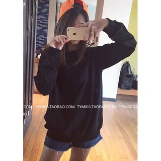 เสื้อแฟชั่น แขนยาว ผ้าฝ้าย สีพื้น สีดำ 7504