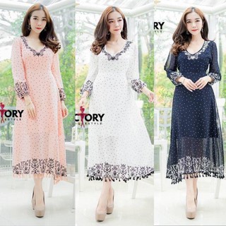 Factory Maxi Dress พิมลายแขนยาวทรงสวยงานใส่สบาย สวยรับประกัน ผ้าหนา ซับทั้งตัว เสื้อผ้าแฟชั่นผู้หญิง ทันสมัย คุณภาพดี