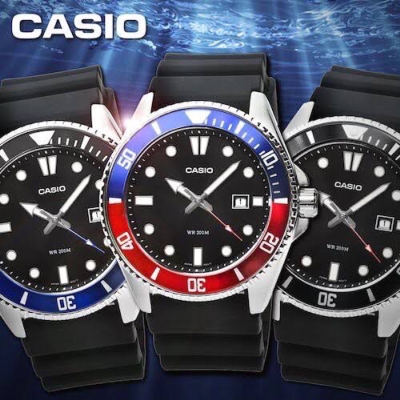 นาฬิกาข้อมือคาสิโอ หน้าปัดขนาด 42 mm. สายยาง มีวันที่ พร้อมกล่องแถมฟรี