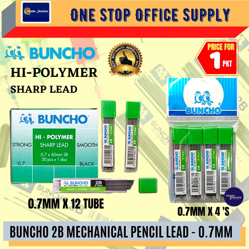 Buncho 0.7 2B Pencil Lead Hi-Polymer -(12 TUBES)/ Mata Pencil Ubat / 0.7 Pencil Lead / 2B Lead / Bun