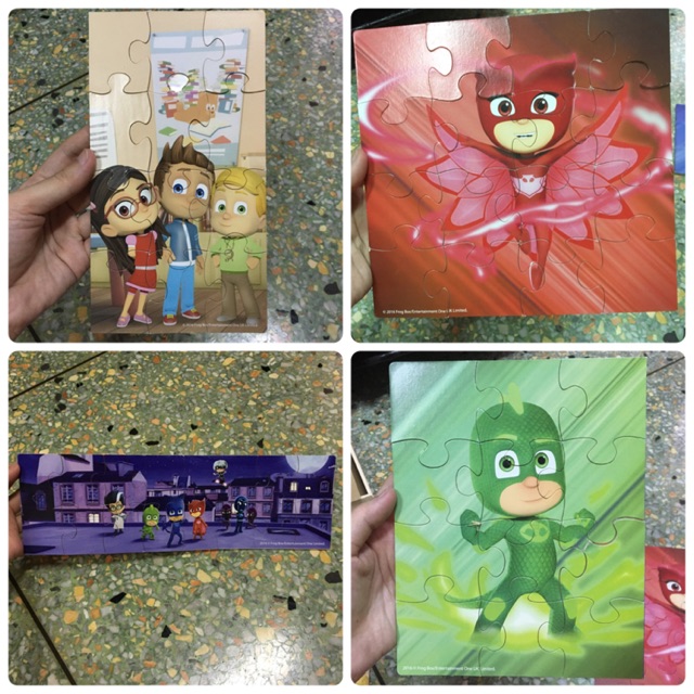 PJ Masks Wood Puzzles in Wooden Storage Box จิ๊กซอว์ ตัวต่อไม้ **มือสอง**