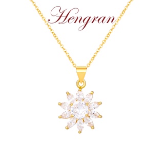 Hengran สร้อยคอแฟชั่นเกาหลี ทอง18K เพชร ผู้หญิง ดอกไม้ 10GN